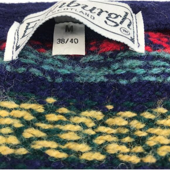 EDINBURGH Lambswool Cardigan Sz M VTG 80's Oversize Holiday Cozy Made Scotland - Picture 9 of 13